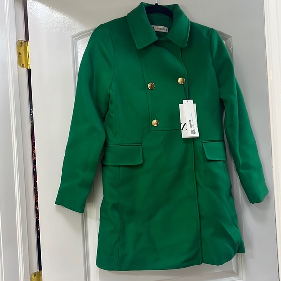 Women Zara Apple Green Buttoned Coat Size XS - Picture 11 of 16
